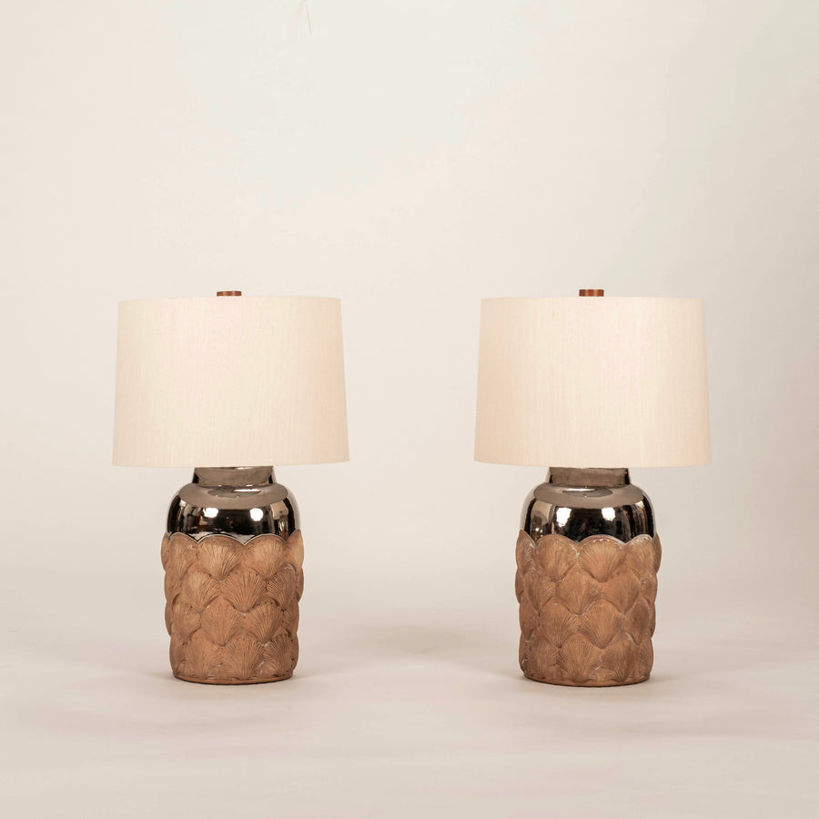 Pair 20th Century Italian Terracotta Shell Lamps