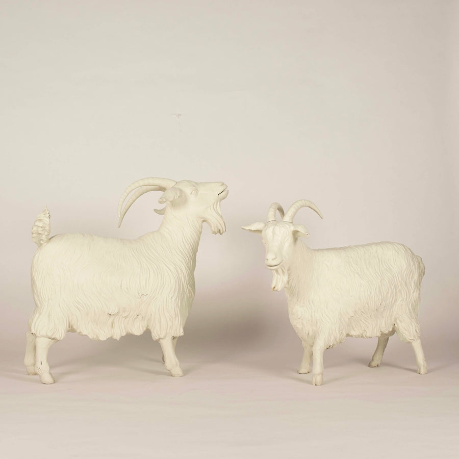 Pair Vintage White Mountain Goats, Life Size