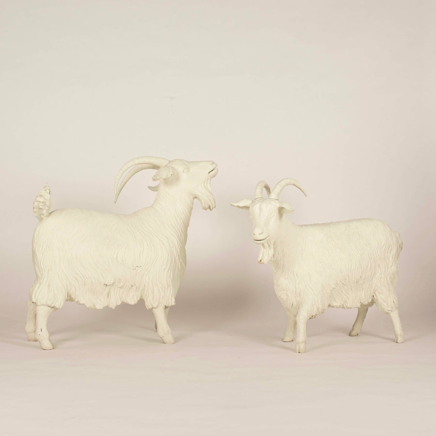 Pair Vintage White Mountain Goats, Life Size