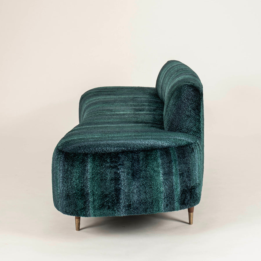 1960s Italian Ombre Peacock Cut Mohair Velvet Curved Sofa