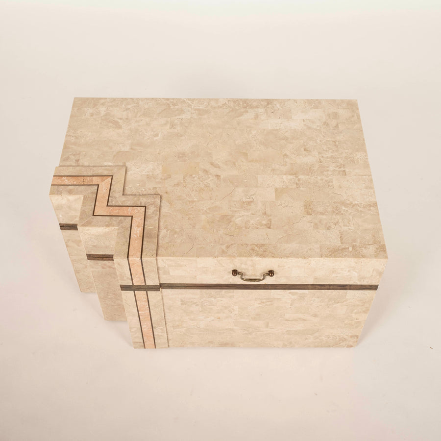 Vintage Tessellated Travertine and Marble Chest