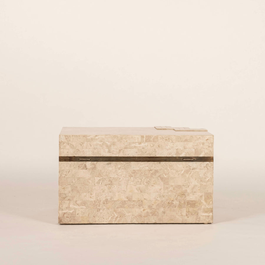 Vintage Tessellated Travertine and Marble Chest