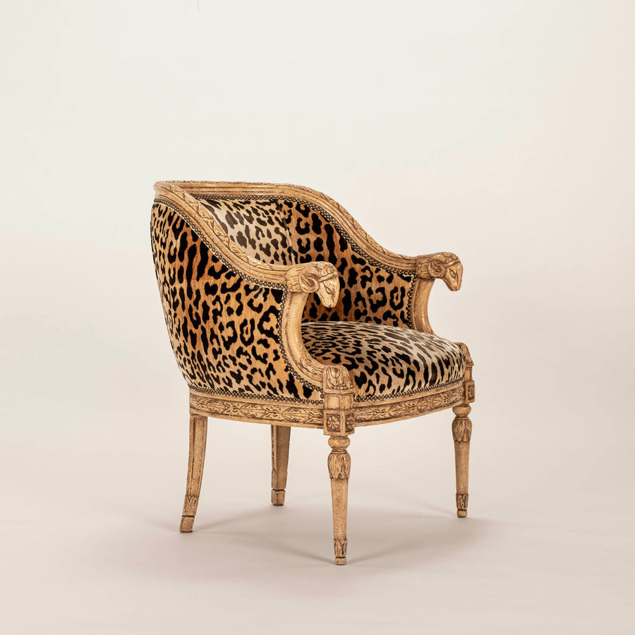 Vintage Empire Style Leopard Silk Velvet Bergére Chair