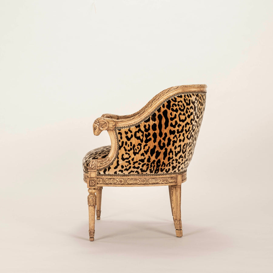 Vintage Empire Style Leopard Silk Velvet Bergére Chair