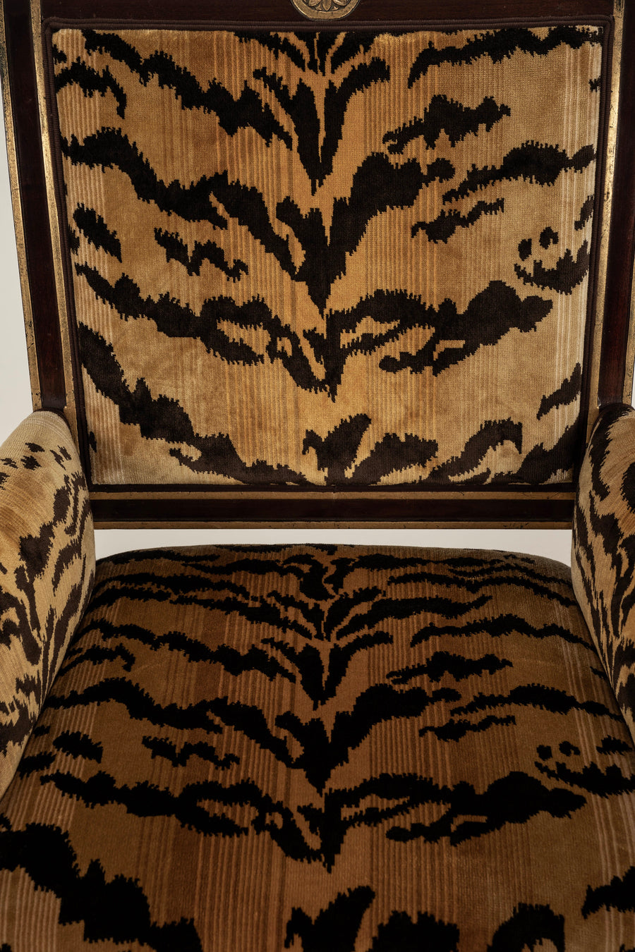 Pair 19th Century Empire Scalamandré Tiger Velvet Bergère Chairs