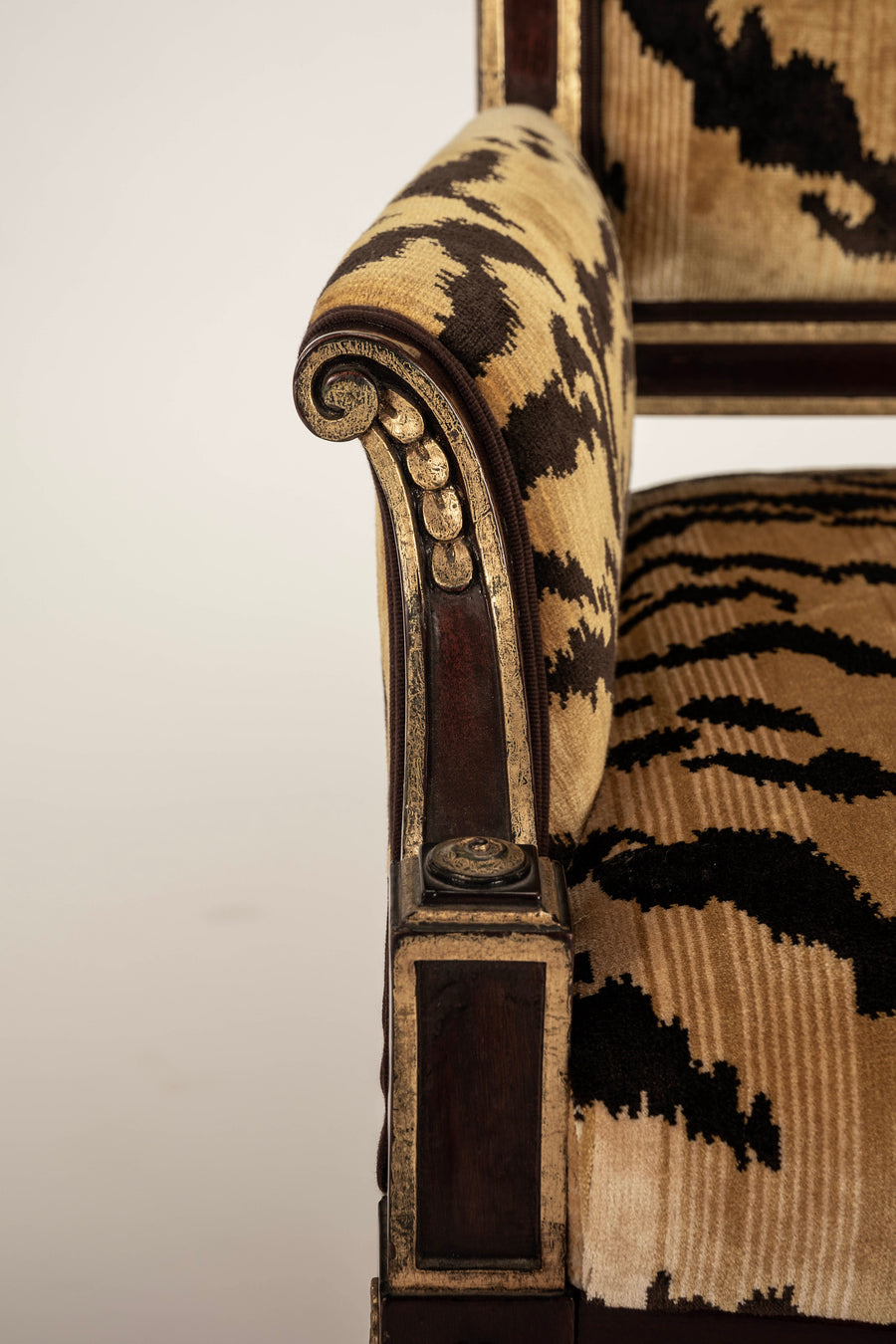 Pair 19th Century Empire Scalamandré Tiger Velvet Bergère Chairs