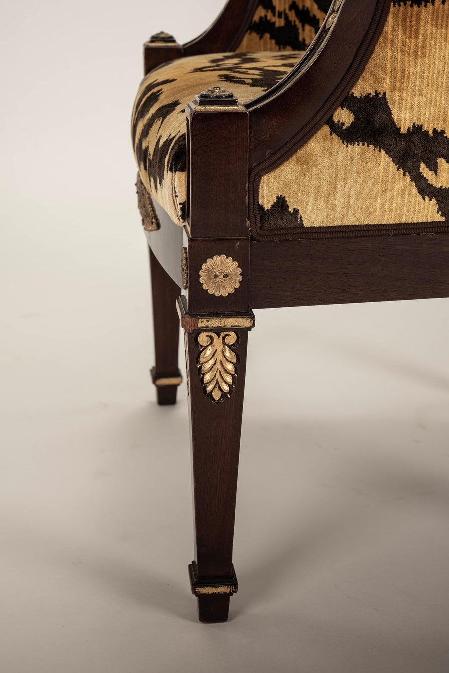 Pair 19th Century Empire Scalamandré Tiger Velvet Bergère Chairs