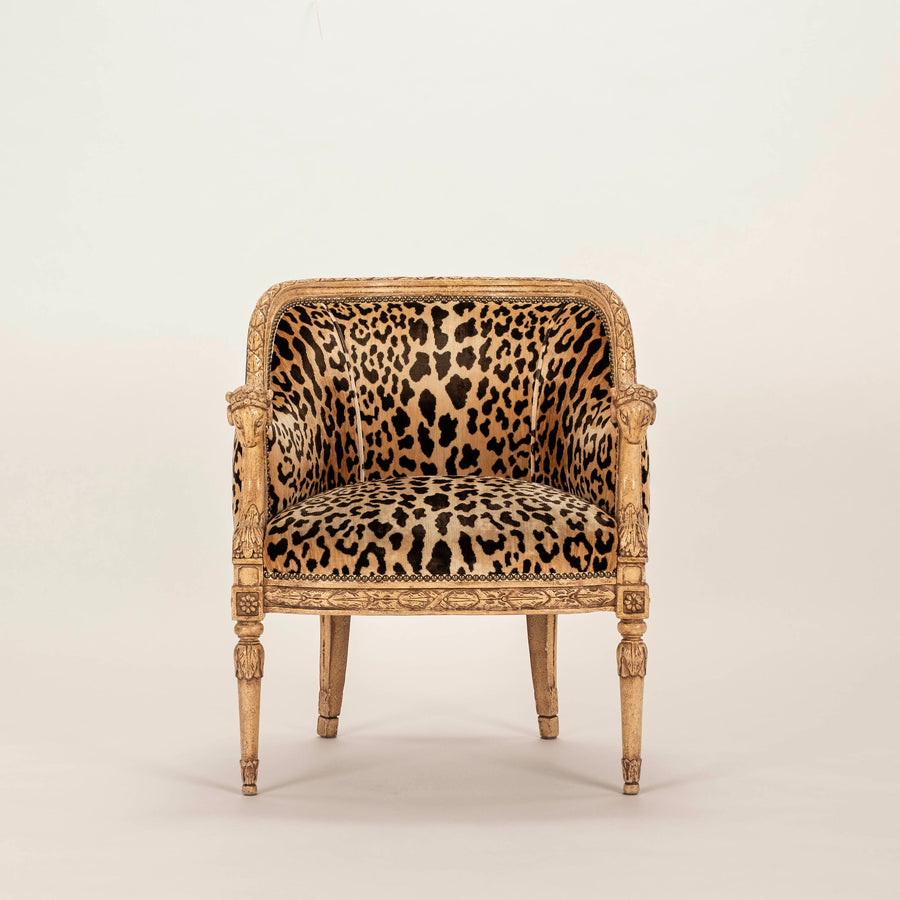 Vintage Empire Style Leopard Silk Velvet Bergére Chair