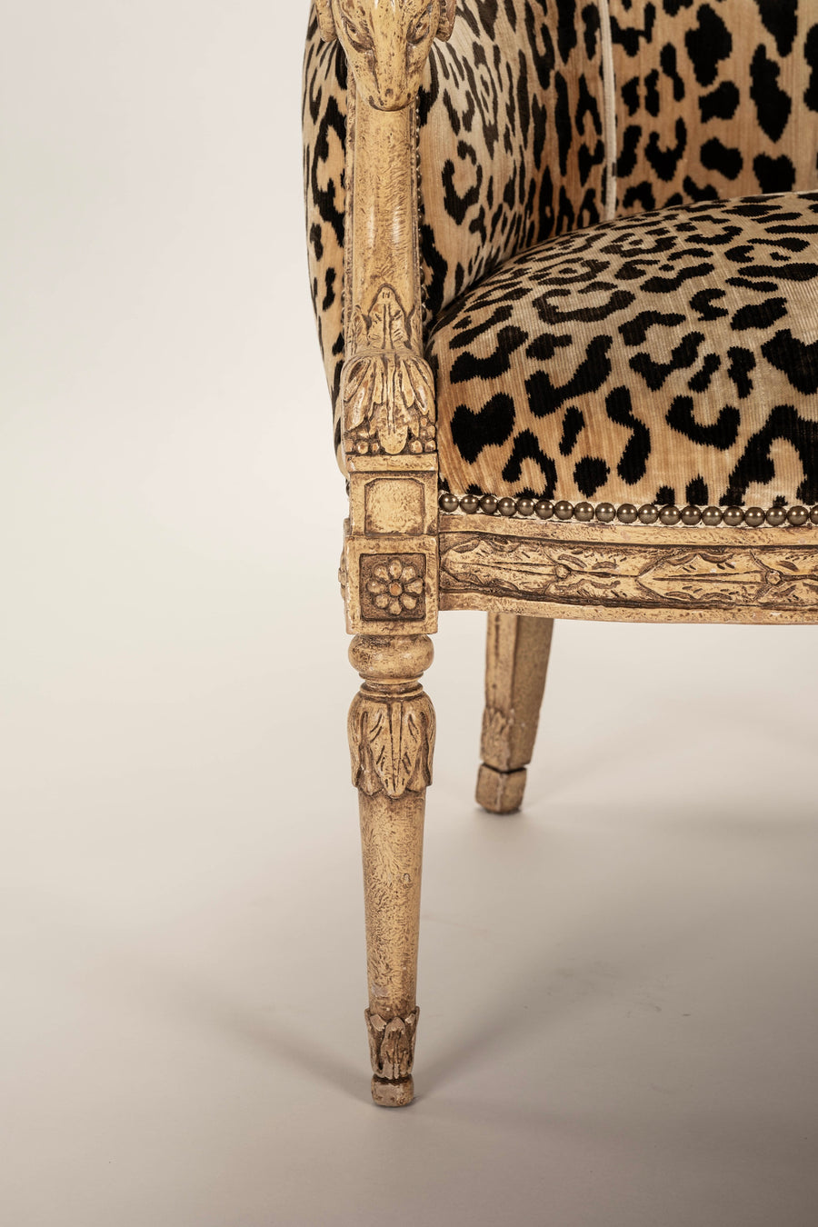 Vintage Empire Style Leopard Silk Velvet Bergére Chair