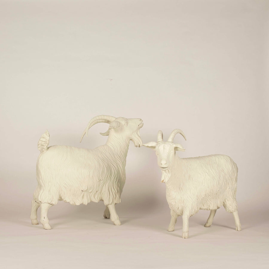 Pair Vintage White Mountain Goats, Life Size