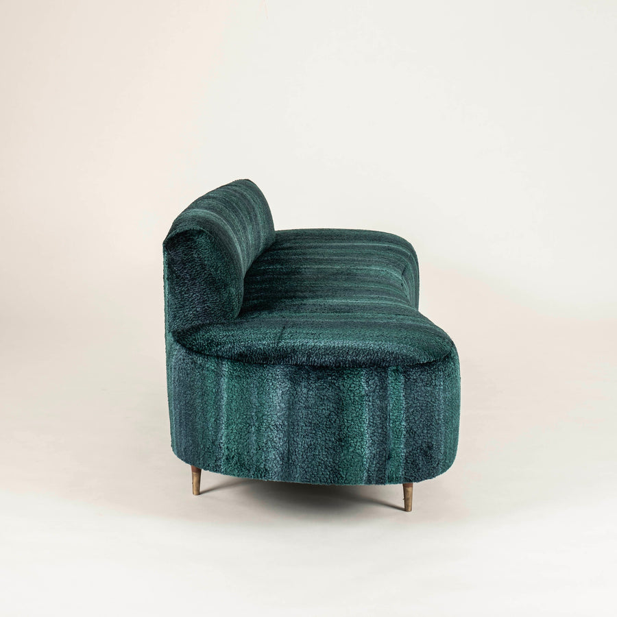 1960s Italian Ombre Peacock Cut Mohair Velvet Curved Sofa