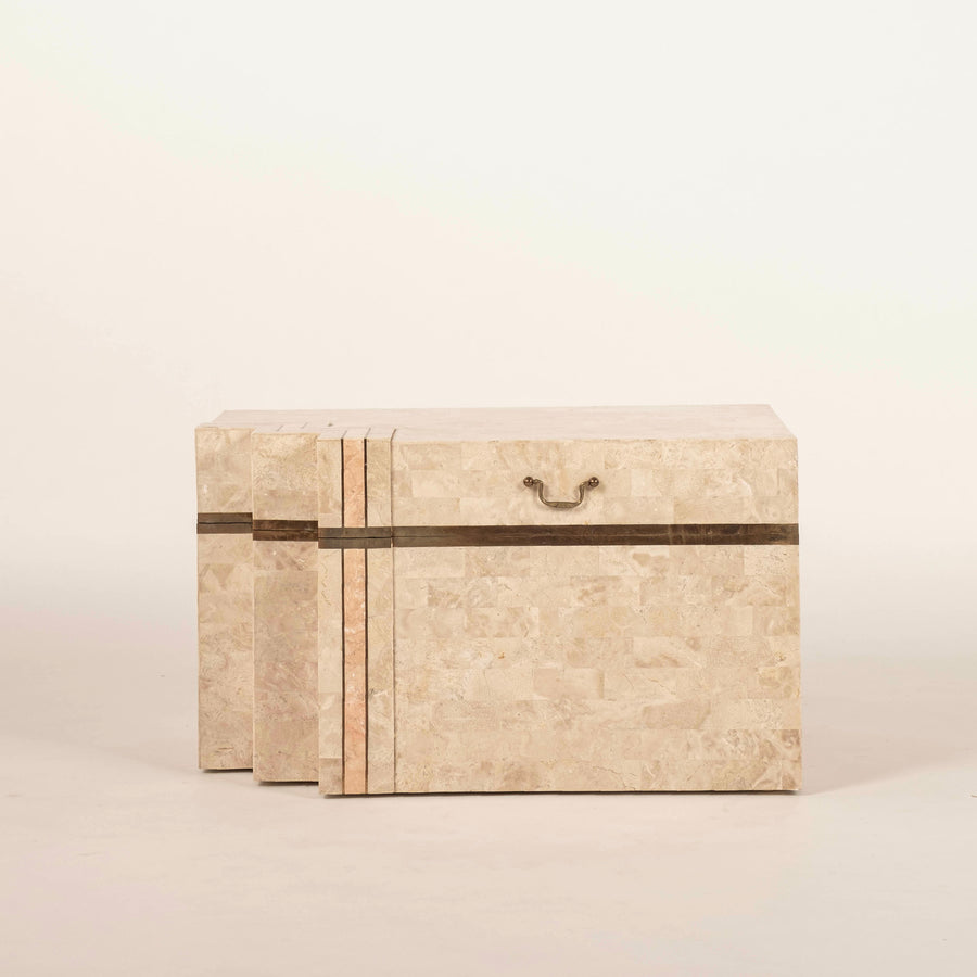 Vintage Tessellated Travertine and Marble Chest