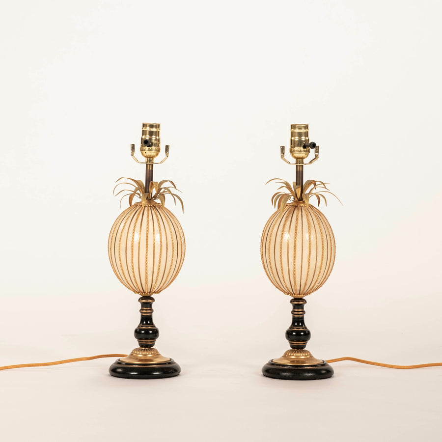 French Parcel Gilt Ostrich Egg Table Lamps