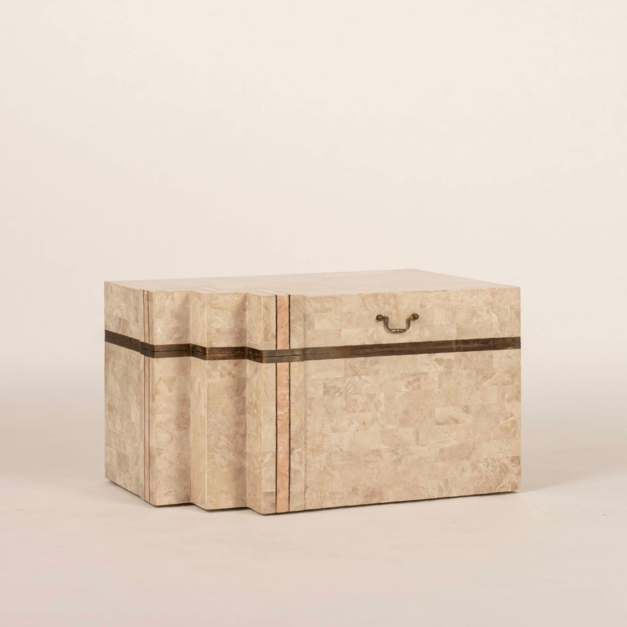 Vintage Tessellated Travertine and Marble Chest