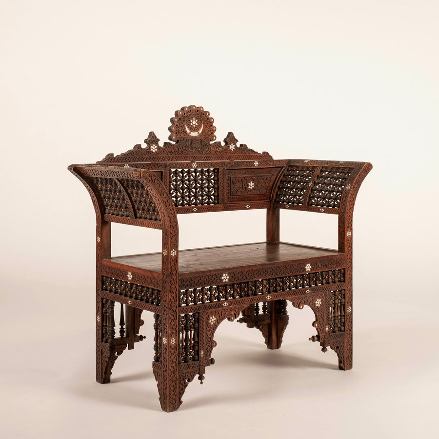 Syrian Mother-of-Pearl Inlay Hall Bench