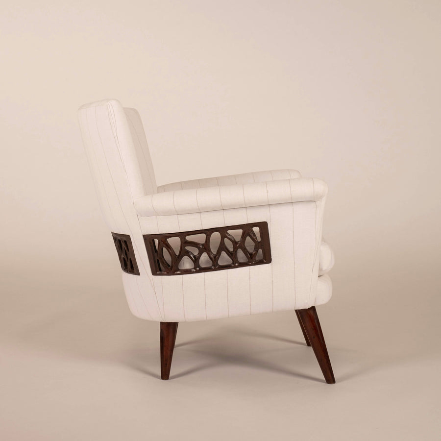 Pair Englander & Bonta Black White Stripe Arm Chairs, Argentina, circa 1950