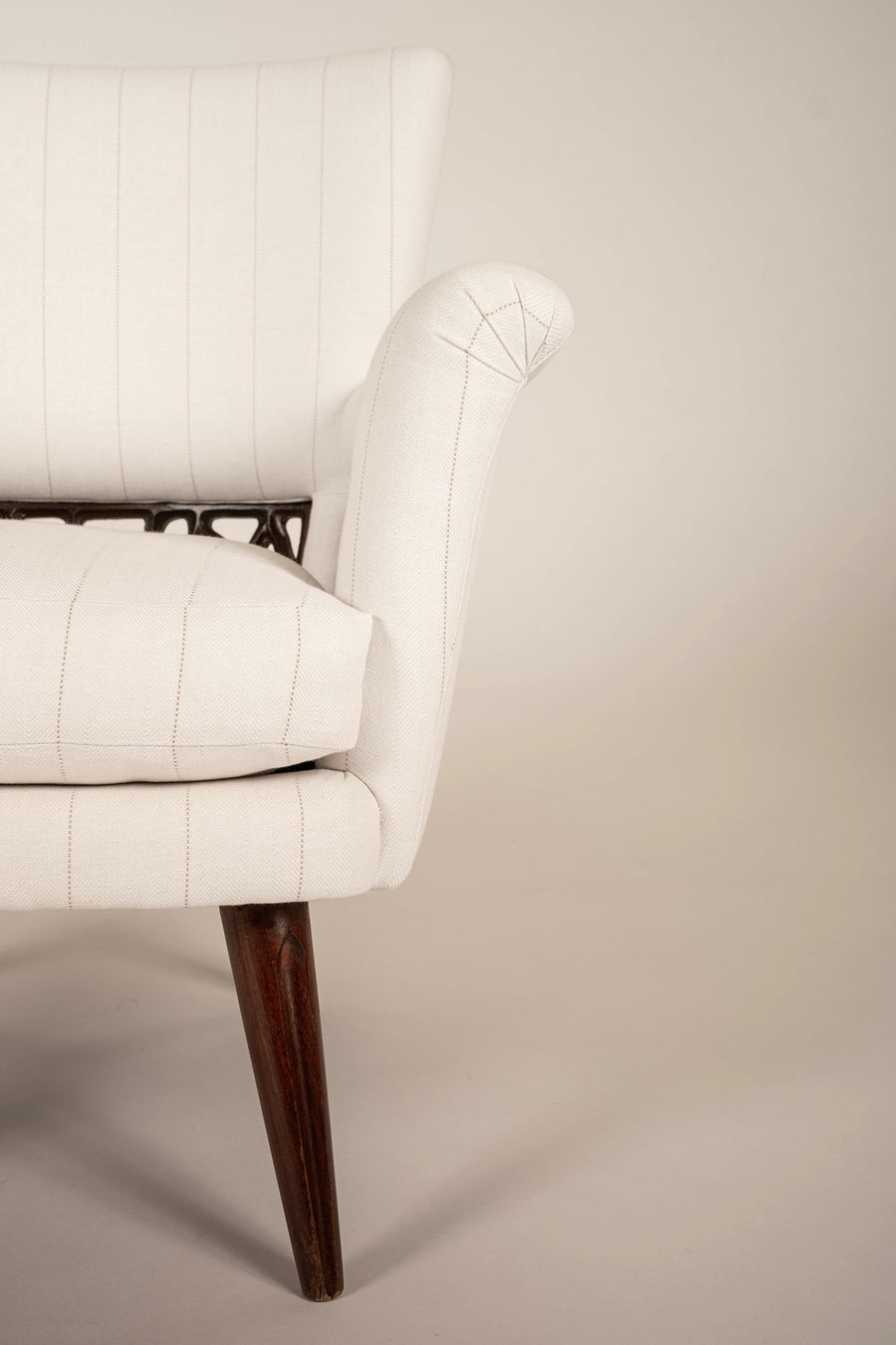 Pair Englander & Bonta Black White Stripe Arm Chairs, Argentina, circa 1950