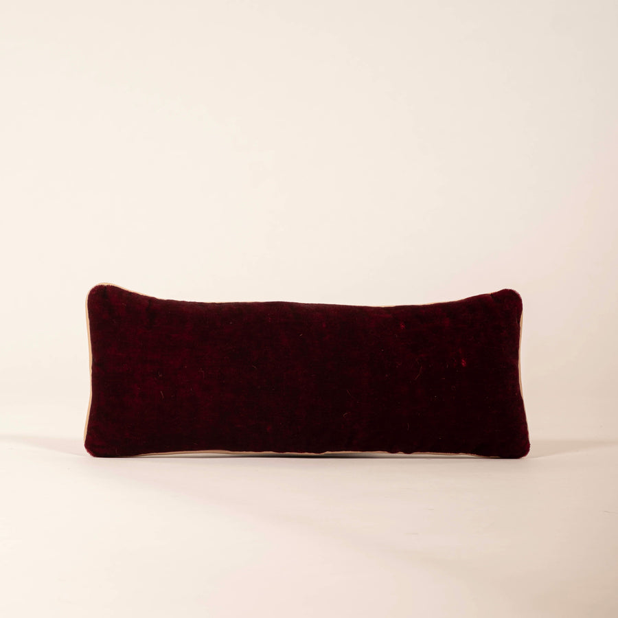 Claret Mohair Vestement Pillow with Leather Trim