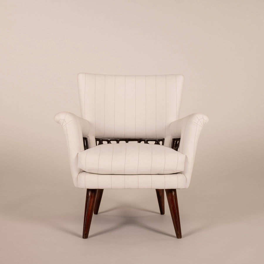 Pair Englander & Bonta Black White Stripe Arm Chairs, Argentina, circa 1950
