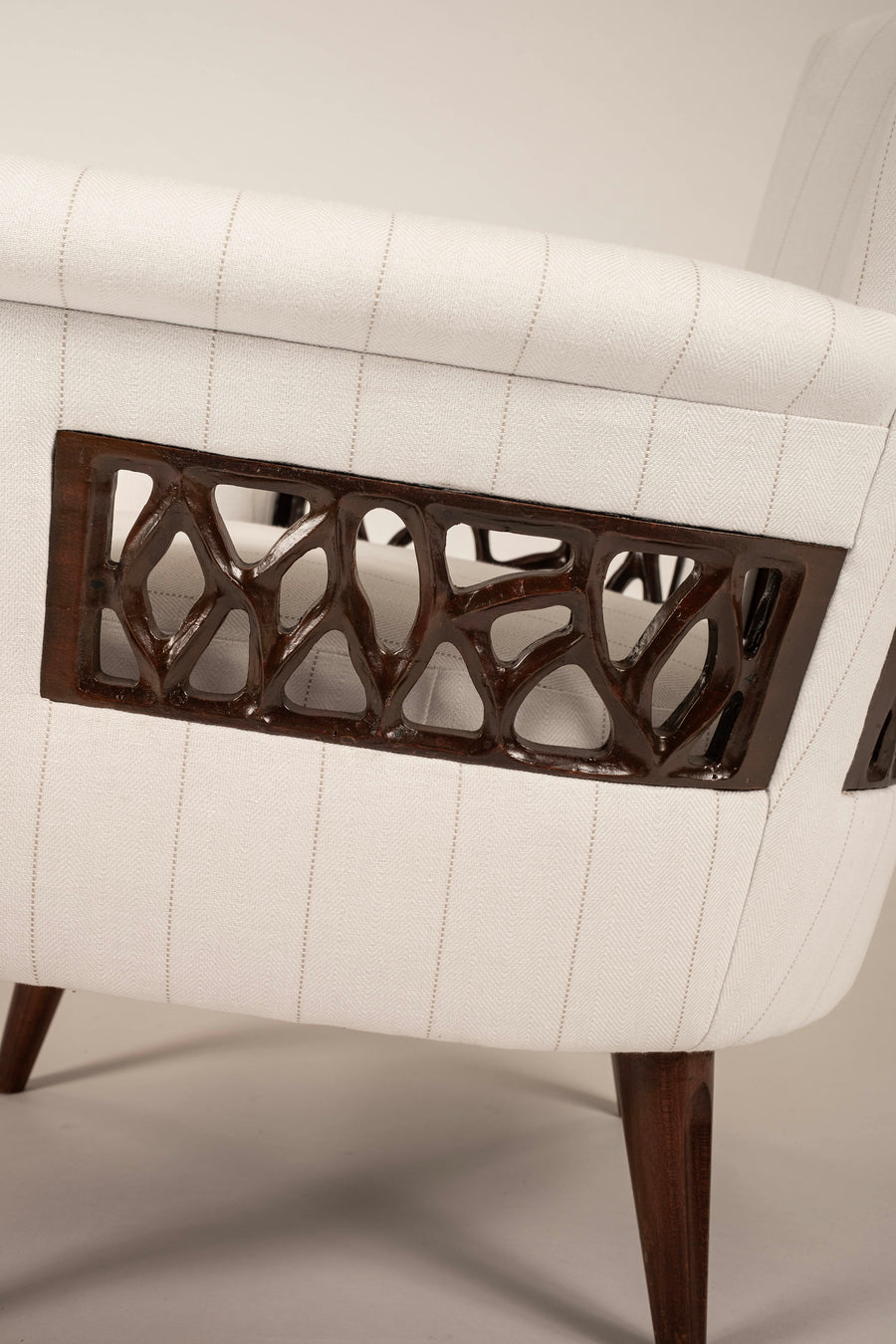 Pair Englander & Bonta Black White Stripe Arm Chairs, Argentina, circa 1950