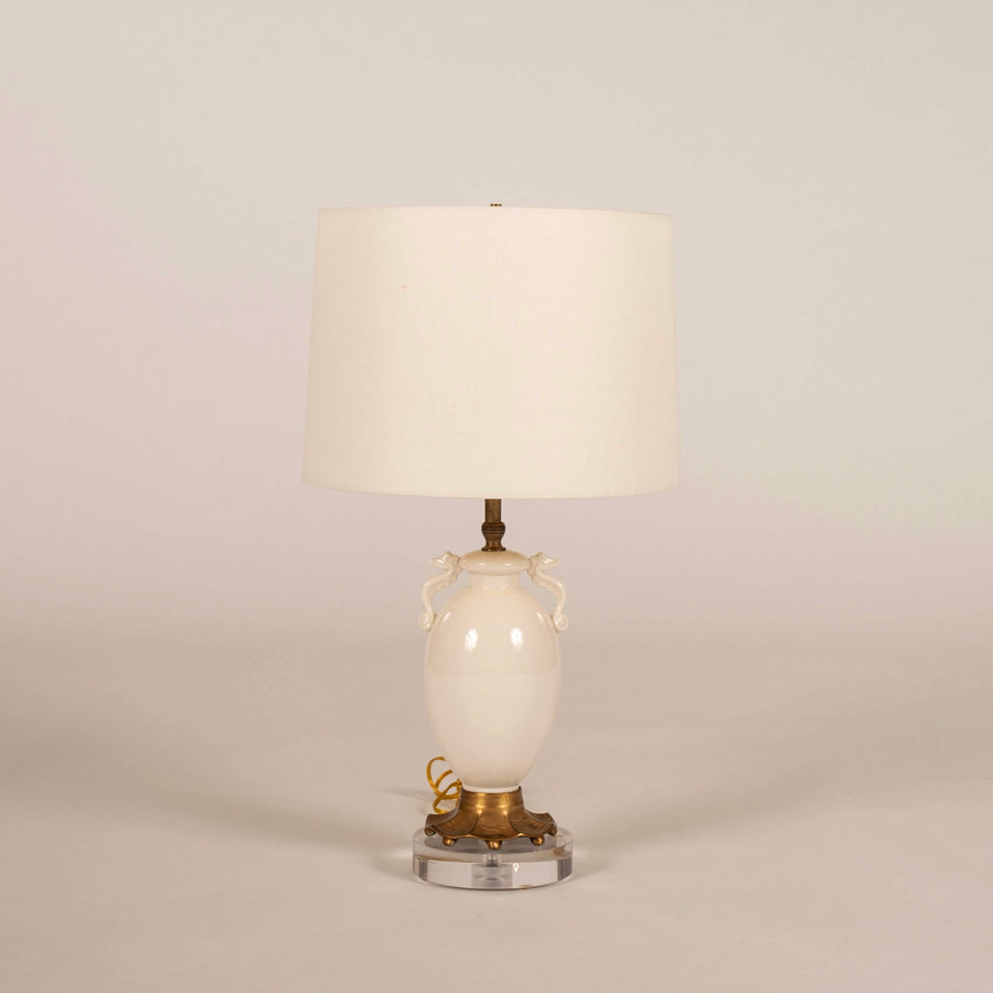 Vintage Gilt White Porcelain Seahorse Lamp