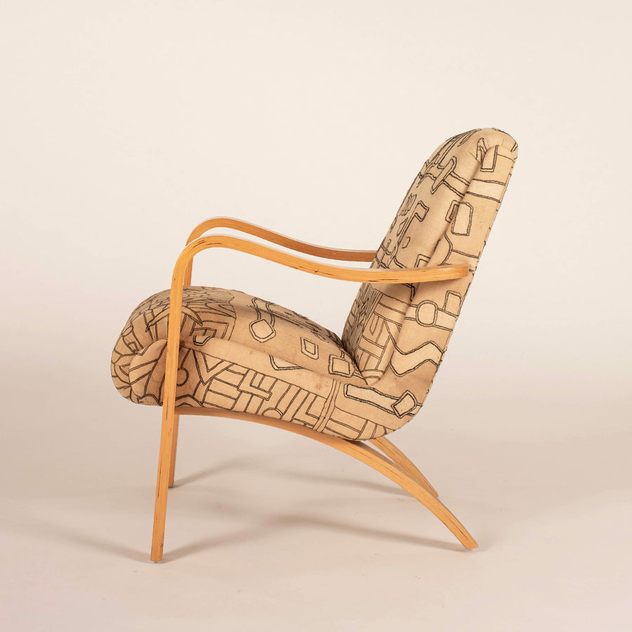 Pair Vintage Thonet Kuba Cloth Armchairs