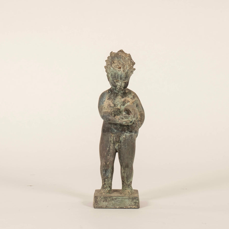 Antique Bronze Putti and Dolphin Fountain Statue