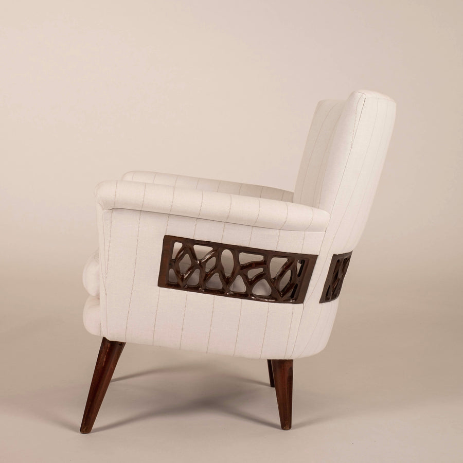 Pair Englander & Bonta Black White Stripe Arm Chairs, Argentina, circa 1950