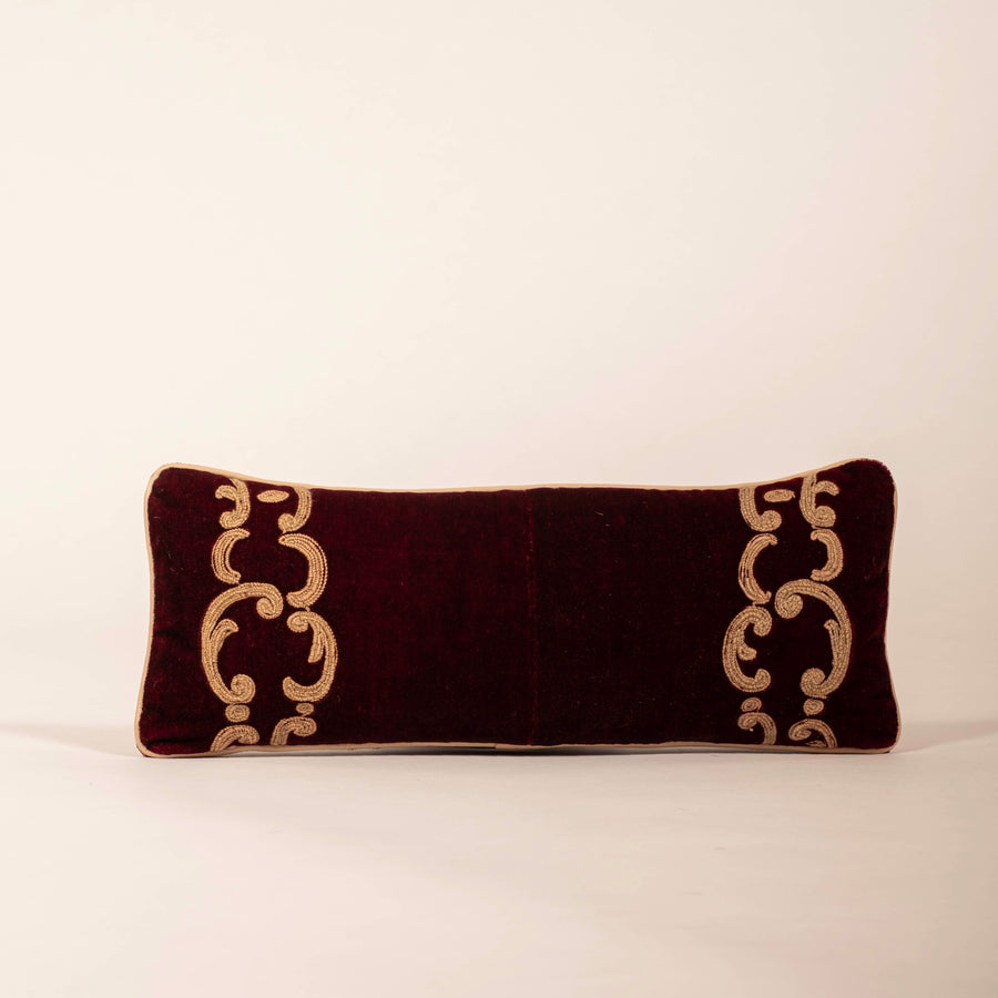 Claret Mohair Vestement Pillow with Leather Trim