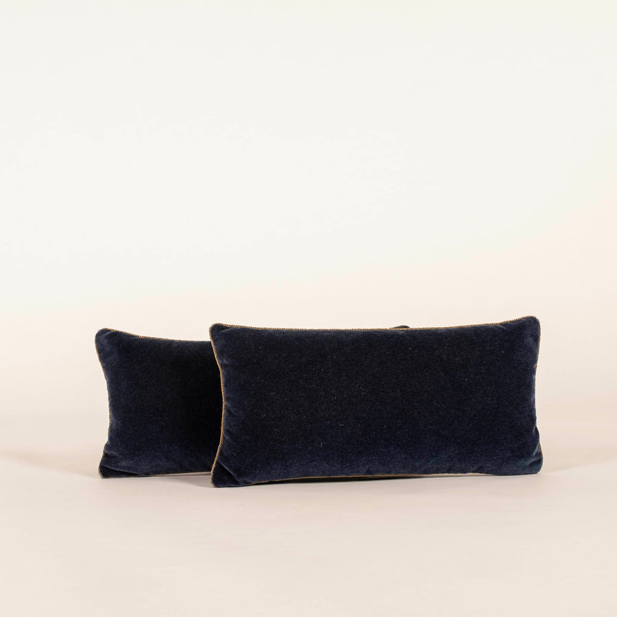 Pair Federal Blue and Gold Rope Trim Mohair Pillows