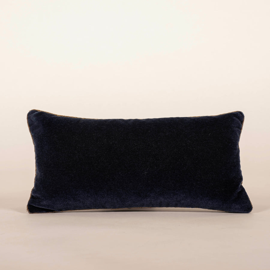 Pair Federal Blue and Gold Rope Trim Mohair Pillows