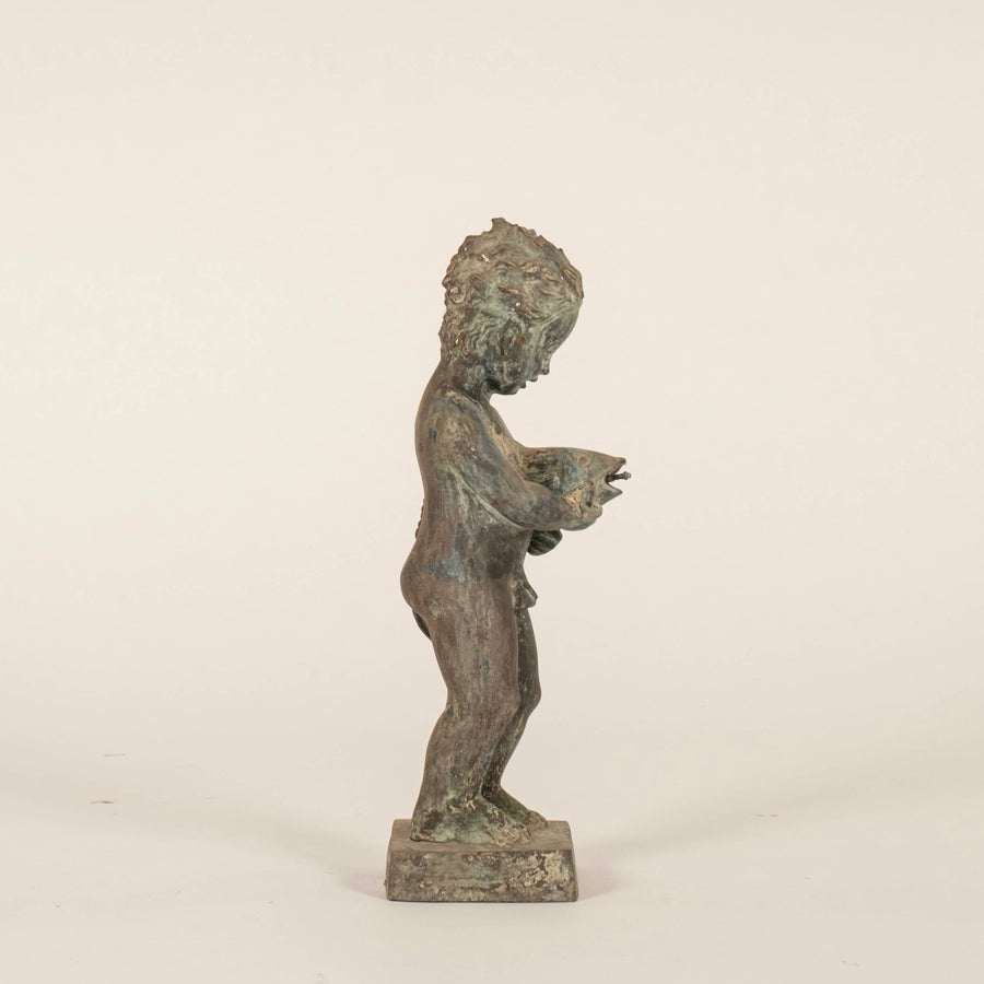Antique Bronze Putti and Dolphin Fountain Statue