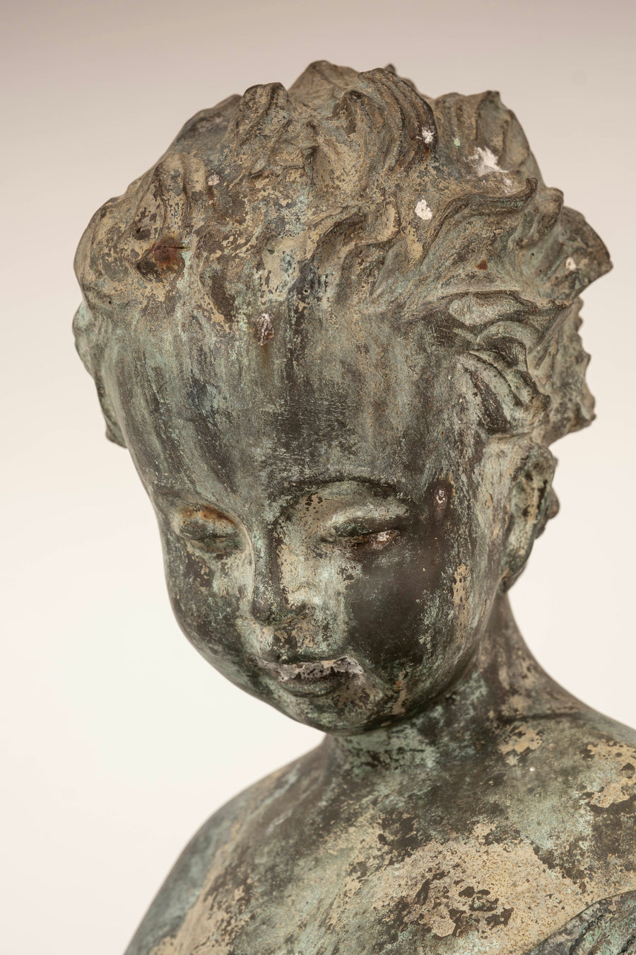 Antique Bronze Putti and Dolphin Fountain Statue