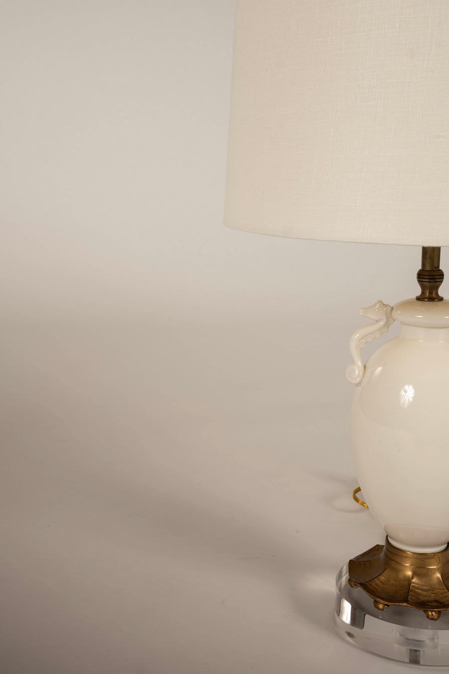 Vintage Gilt White Porcelain Seahorse Lamp