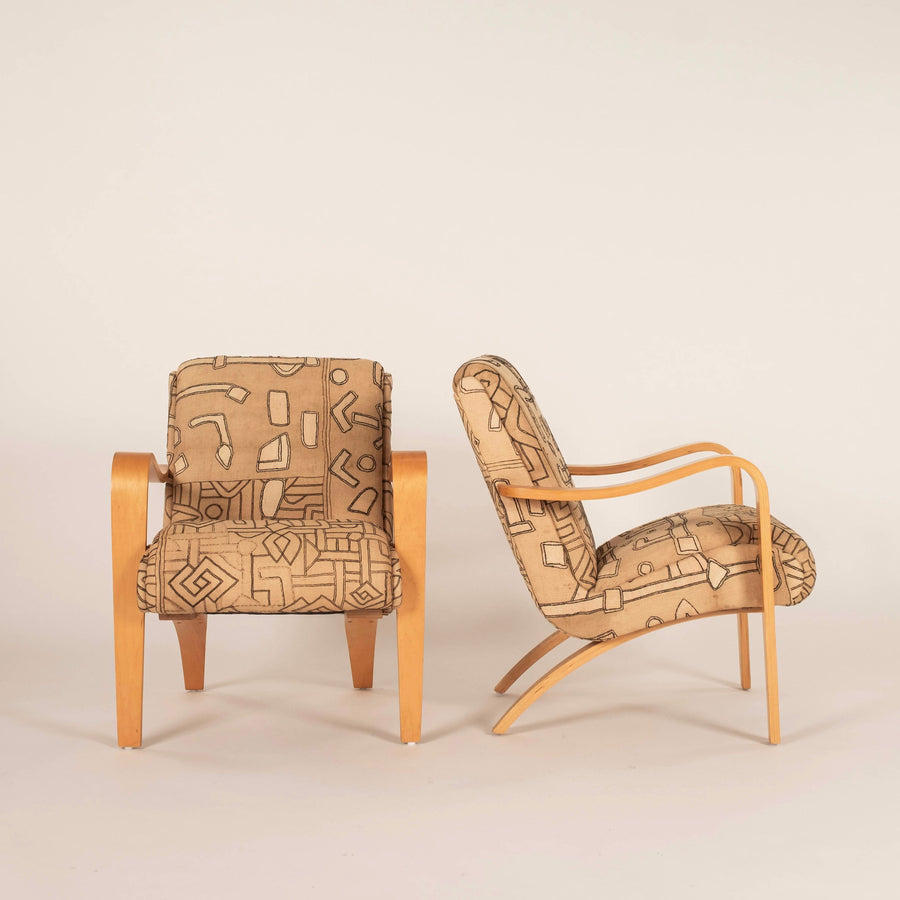 Pair Vintage Thonet Kuba Cloth Armchairs