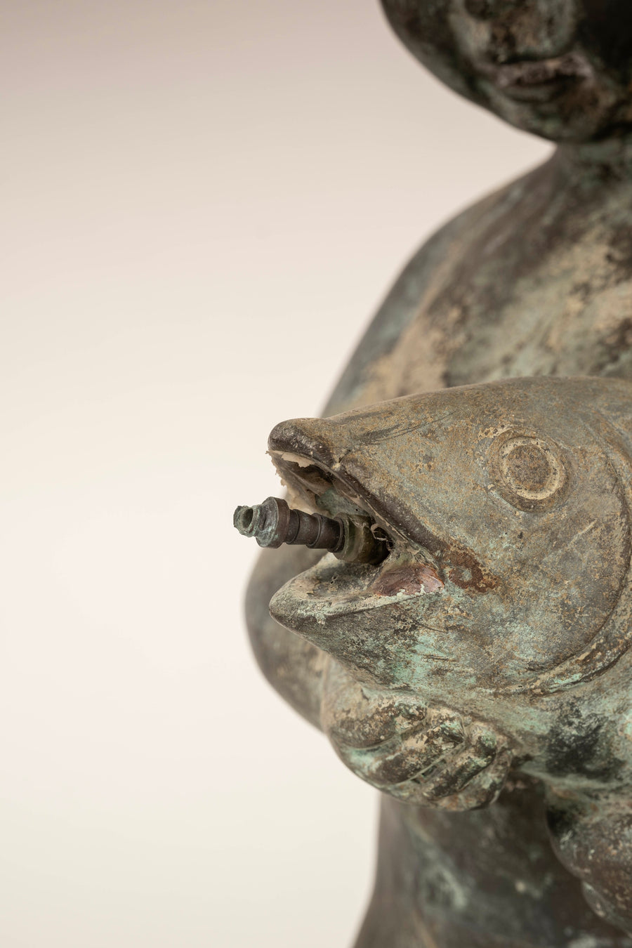 Antique Bronze Putti and Dolphin Fountain Statue