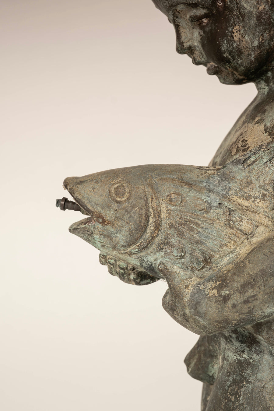 Antique Bronze Putti and Dolphin Fountain Statue