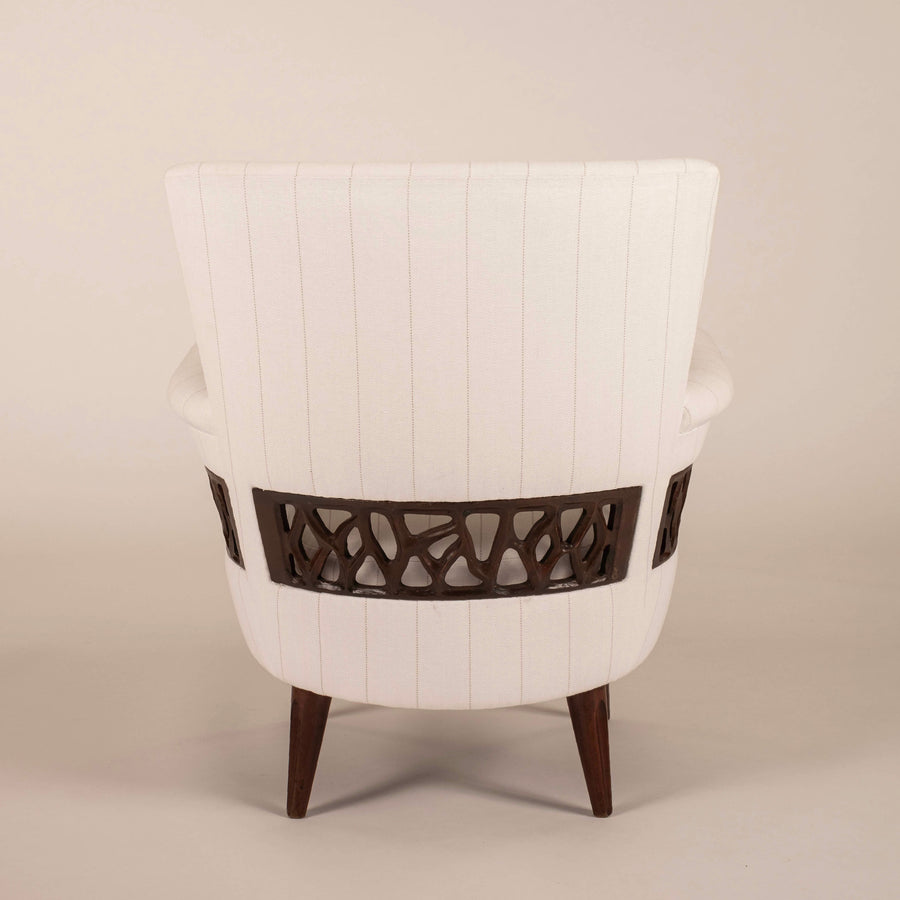 Pair Englander & Bonta Black White Stripe Arm Chairs, Argentina, circa 1950
