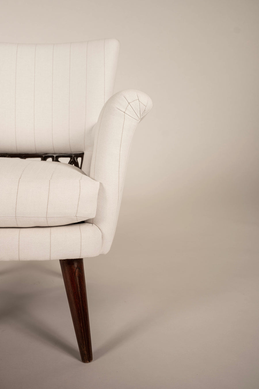 Pair Englander & Bonta Black White Stripe Arm Chairs, Argentina, circa 1950