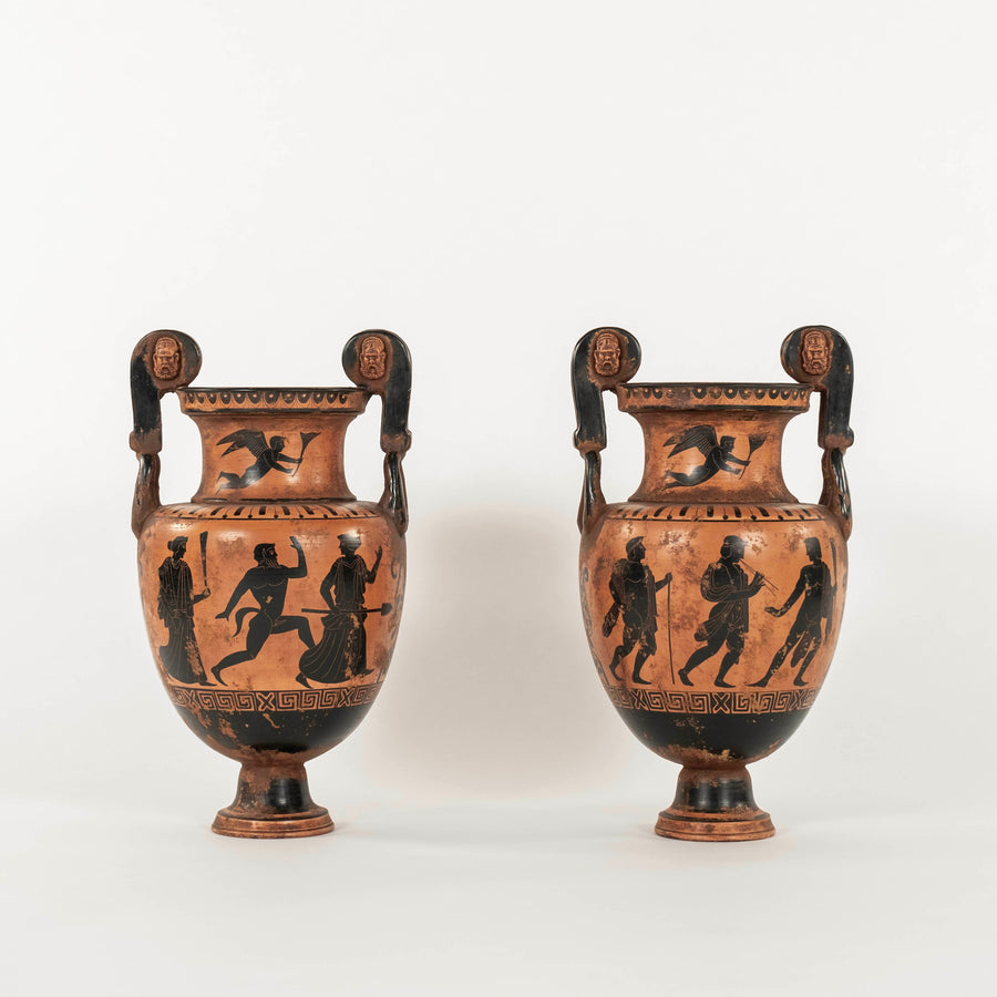 Pair 19th Century Terra Cotta Grecian Urns