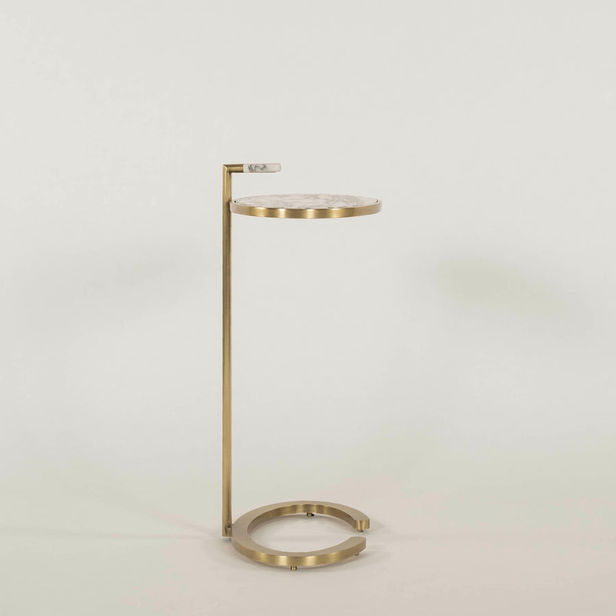 Contemporary Gray White Oval Marble Side Table