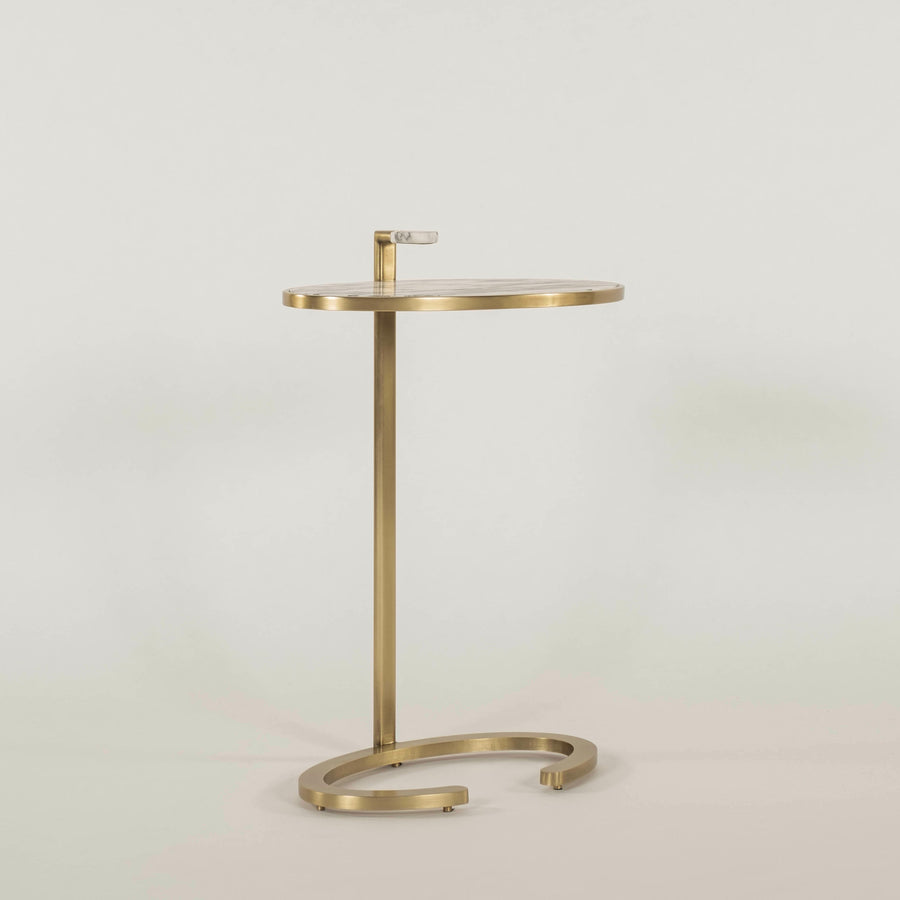Contemporary Gray White Oval Marble Side Table
