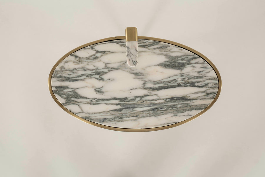 Contemporary Gray White Oval Marble Side Table