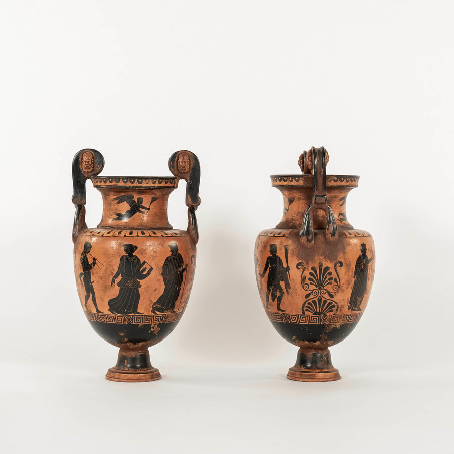 Pair 19th Century Terra Cotta Grecian Urns