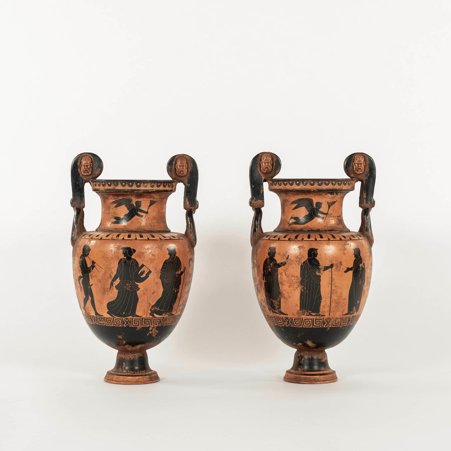 Pair 19th Century Terra Cotta Grecian Urns