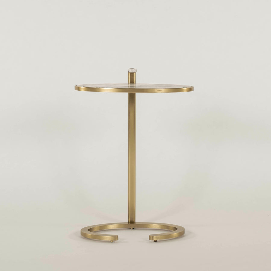 Contemporary Gray White Oval Marble Side Table