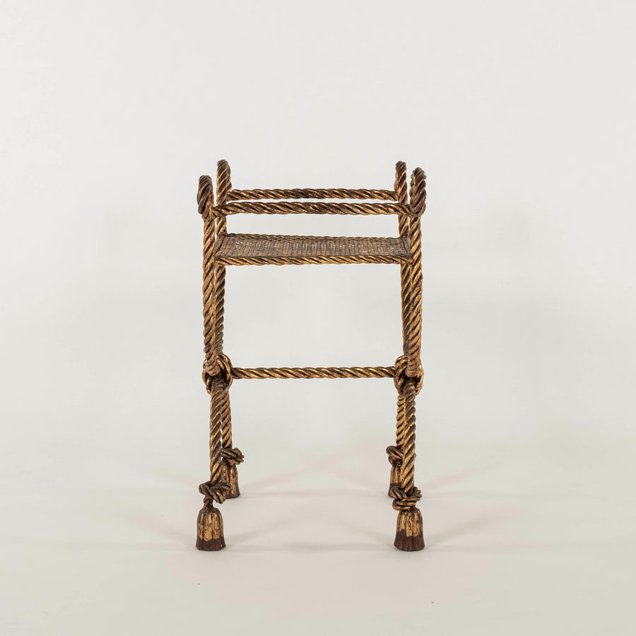 Vintage Italian Gilt Iron Rope & Tassel Bench