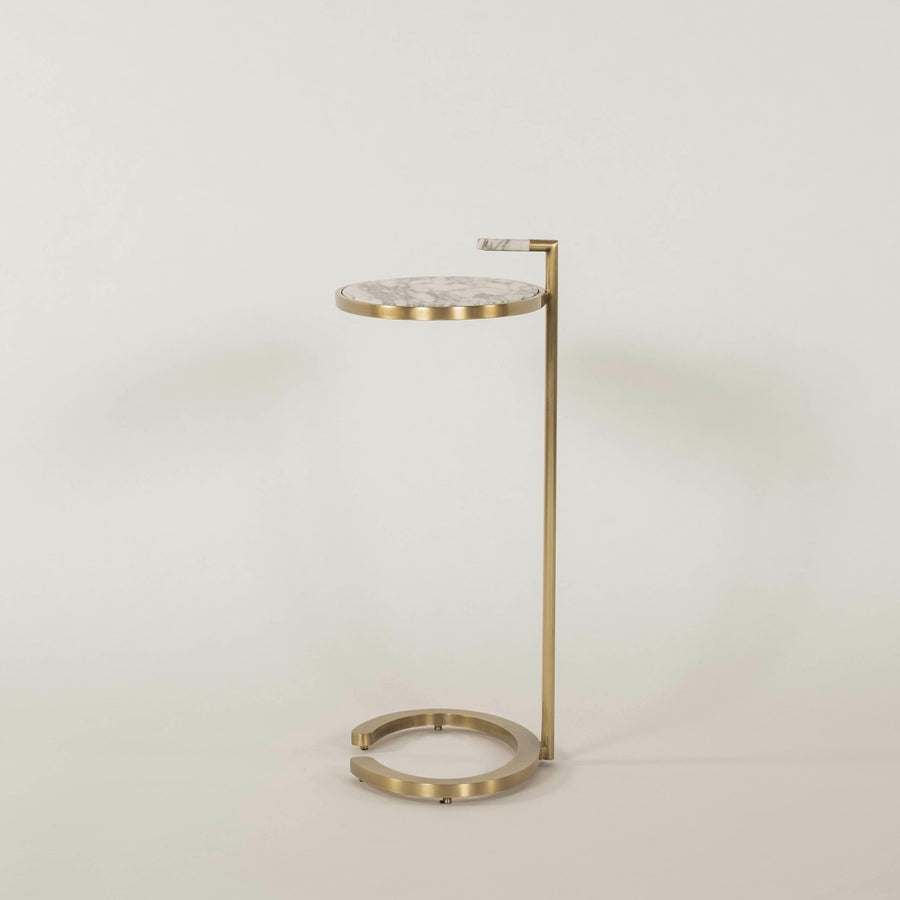 Contemporary Gray White Oval Marble Side Table
