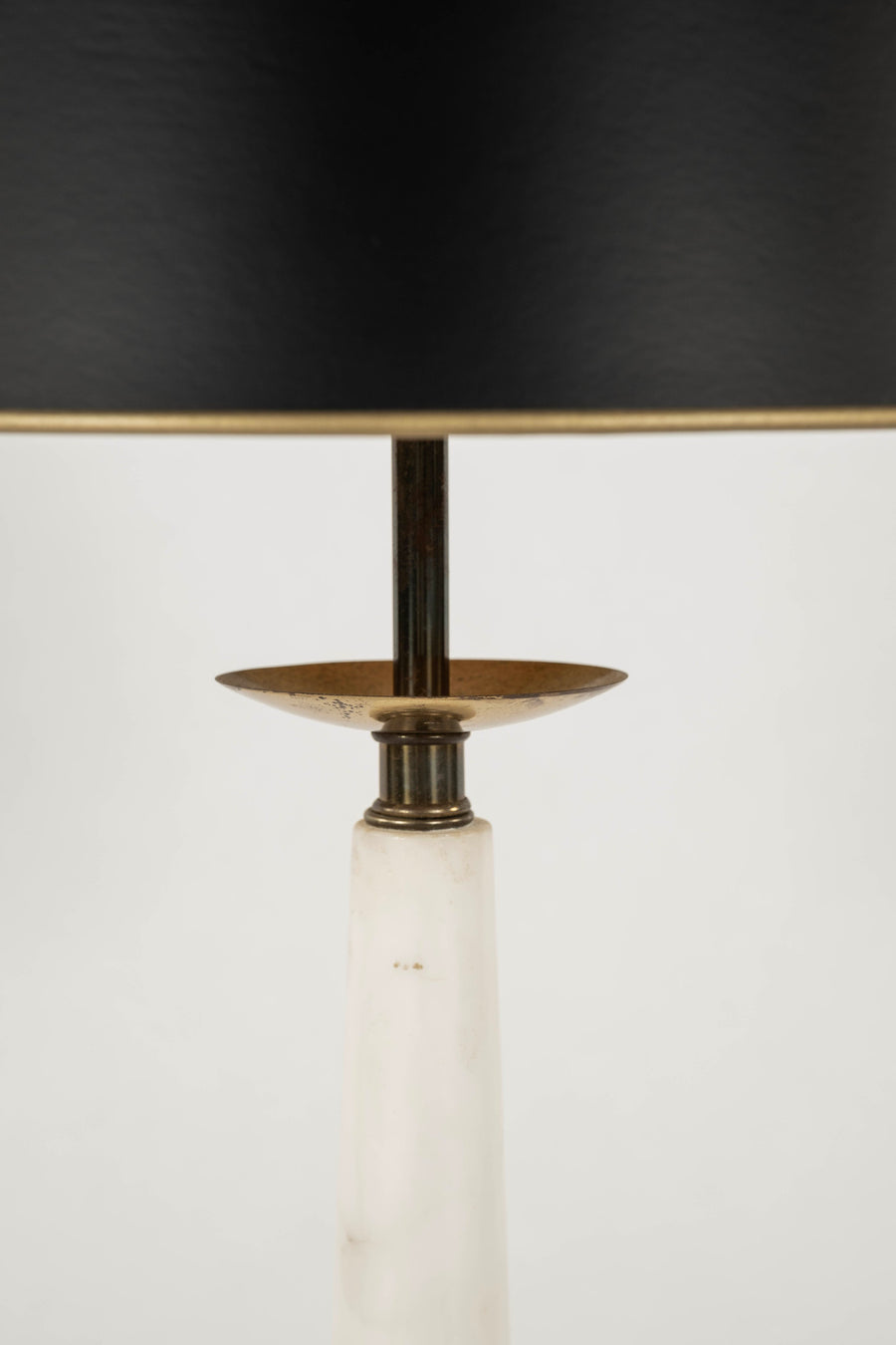 Pair 1950s Italian Conical White Marble Brass Table Lamps