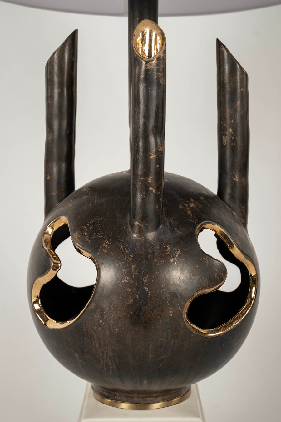 Black Gold Gilt Brutalist Pottery Table Lamp